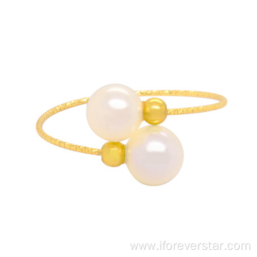 adjustable double layers 18k gold freshwater pearl ring